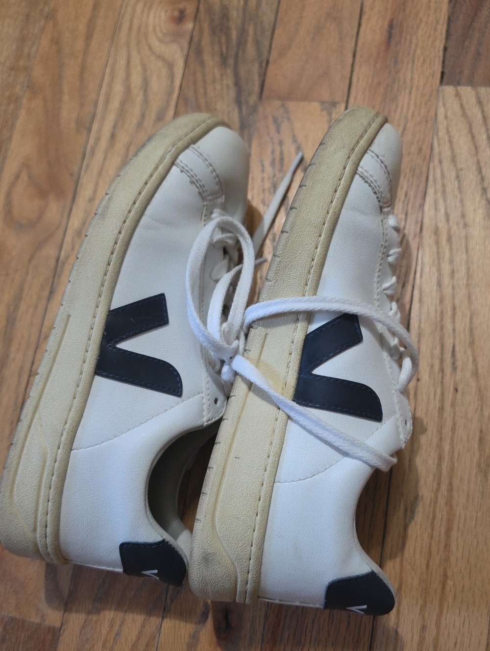 Veja White Leather Sneakers with Black V Logo